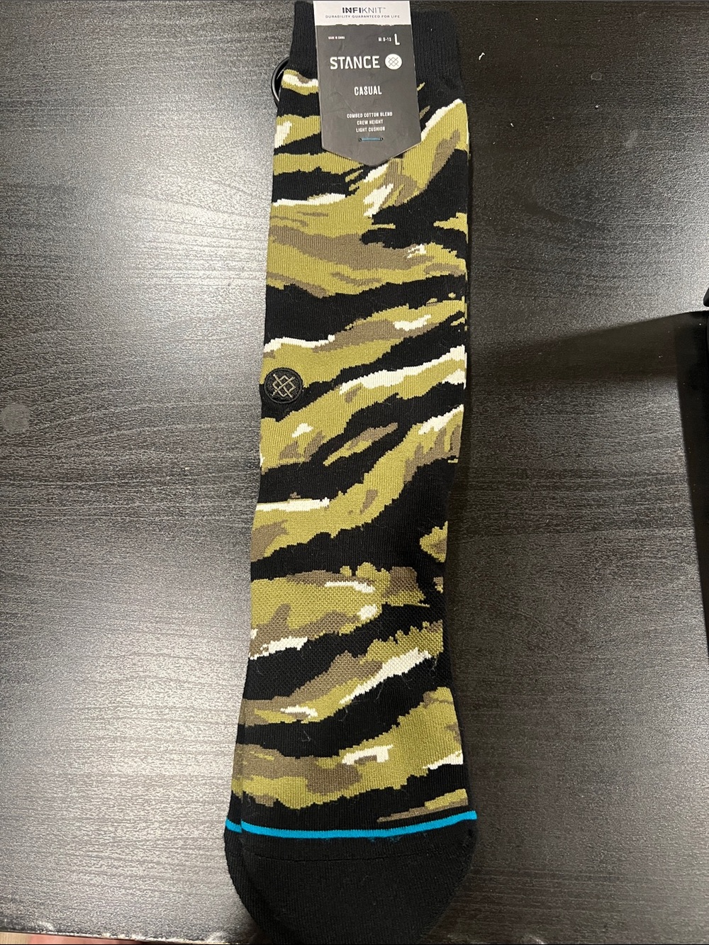Stance Olive Camo Crew Socks with Black & Blue Accent
